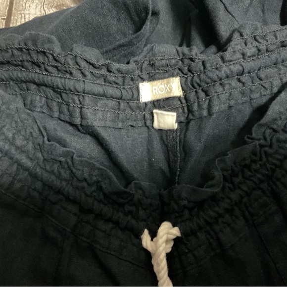 Roxy Black Drawstring Pants Pockets Casual Beach Flax Linen - Picture 6 of 6